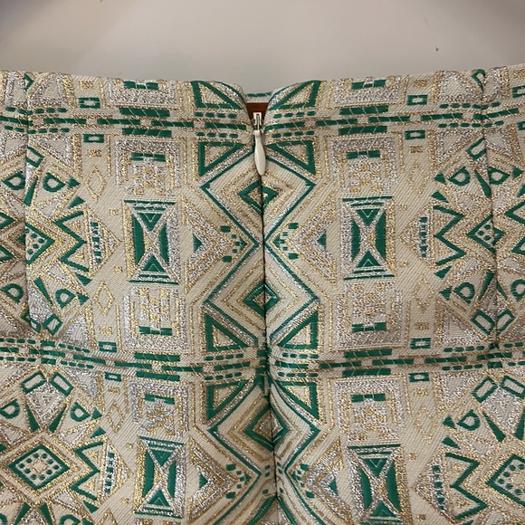 J Crew Green Cream Metallic Brocade Skirt NWOT - Picture 5 of 5
